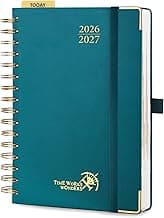 POPRUN 2026-2027 Daily Planner One Page Per Day, 5.75" x 8.5", Academic Daily Calendar Book with July 2026 to June 2027, Hardcover Appointment Book with Hourly Time Slots, Spiral Bound, Monthly Tabs - Pacific Green