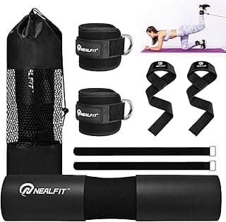 NEALFIT Barbell Pad Set with Lifting Straps & Ankle Straps - Squat Pad for Hip Thrusts, Lunges, Weightlifting - Heavy Duty Strength Training Equipment for Powerlifting, Home Gym