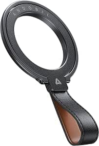 Andobil MagStand Pro 2026 Premium Cowhide Leather Smartphone Ring Magsafe Ring Leather [Special Both Horizontal and Vertical Functions & Super Strong Magnetic & Cowhide Material] Banker Ring Double-Sided Magnet Smartphone Ring Adjustable Angle Easy to Put On and Take Off Magnetic Ring Thin Premium Alloy Material Mobile Ring Magnet Compatible with iPhone 16 15 14 13 12 Pro Max Android Black