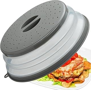Microwave Splatter Cover Vented for Food, Splatter Guard & Colander Kitchen Gadget for Fruit Vegetables Microwave Plate Cover with Hook Hole,Dishwasher-Safe,BPA-Free Silicone & Plastic (1 Pack)