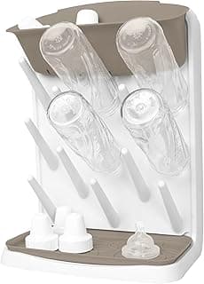 Ubbi Vertical Baby Bottle Drying Rack, Space Saving Countertop Drying Rack Baby Accessory, Taupe
