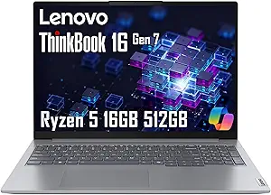 Lenovo ThinkBook 16 Gen 7 Business Laptop (16" FHD+ Anti-Glare, AMD Ryzen 5 7533HS (> i7-1255U), 16GB DDR5 RAM, 512GB SSD), Fingerprint Reader, Webcam, Ethernet, Wi-Fi 6, Win 11 Pro w/ Copilot, Grey