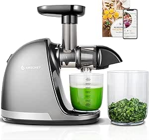 AMZCHEF Juicer Machines - Cold Press Slow Juicer - Masticating Juicer for Whole Fruits and Vegetables - Delicate Chew No Need to Filter - BPA Free Juice Extractor with 2 Cups and Brush - Grey
