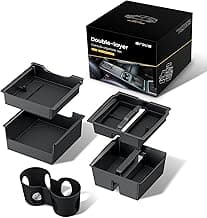 Sroiis® Gen 2 Double-Layer Center Console Organizer Set for Tesla Model Y Juniper Accessories (2025 2026) True 2-Tier Storage System [ Upper Tray + Hidden Lower Compartment ] - 3PCS Jet Black
