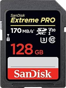 SanDisk Extreme PRO 128GB SDXC Memory Card up to 170MB/s, UHS-1, Class 10, U3, V30