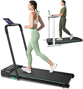 UREVO Strol 2E Smart 2-in-1 Folding Treadmill, Compact Walking Pad with Safety Handle, Plug and Play, Standing Desk Treadmill with Dual LED Display, Smart APP, Walking or Running for Home Office