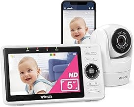 VTech VM901 Smart WiFi Baby Monitor with 1080p FHD Camera and 5" HD IPS Display, Free App, Remote Pan Tilt Zoom, Night Vision, Motion Detection Alerts