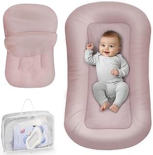 Infant Support Cushion - Baby Support Cushion for Newborn, 0-24 Months, Portable Tummy Time Mat for Home and Travel, Soft Cotton, Supervised Use, Baby Essentials Gift, Pink (Cover Included)