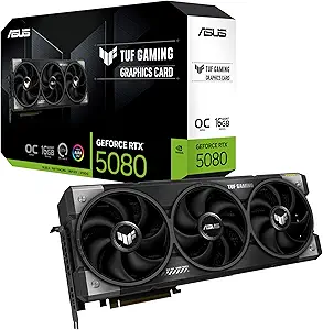 ASUS TUF GeForce RTX™ 5080 16GB GDDR7 OC Edition Graphics Card, NVIDIA, Desktop (PCIe® 5.0, HDMI®/DP 2.1, 3.6-Slot, Military-Grade Components, Protective PCB Coating, Axial-tech Fans, Vapor Chamber)