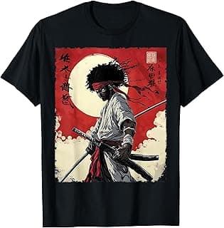 Afro American Samurai Anime Cartoon Japanese Bushido Warrior T-Shirt