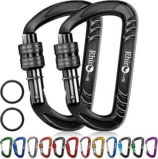 Rhino Produxs 12kN (2697 lbs) Heavy Duty Carabiner Clips, for Securing Pets, Outdoor, Camping, Hiking, Hammock, Dog Leash Harness, Keychains