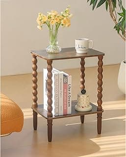 Side Table, Small End Table with Storage Shelf, 2-Tier Small Coffee Tables Living Room for Bedroom, Narrow Spaces (Rustic Brown)