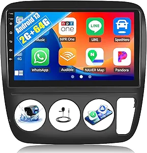 Android Car Stereo for Honda CRV 1997 1998 1999 2000 2001 Manual AC 2G+64G with Carplay Android Auto Mirror Link 9 inch Touchscreen with GPS Navigation WiFi 26UI Bluetooth FM Backup Camera