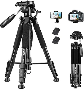 VICTIV 74” Camera Tripod, Tripod for Camera and Phone, Aluminum Professional Tripod Stand for Canon Nikon with Carry Bag and Phone Holder, Compatible with DSLR, iPhone, Spotting Scopes, Max Load 9.5Lb