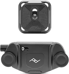 Peak Design Capture Camera Clip V3, Black with Plate, Holds DSLR, Compact and Point and Shoot Bodies, Secure, Stable and Accessible, Attaches to Straps and Belts, Quick Release, 200 lb Capacity