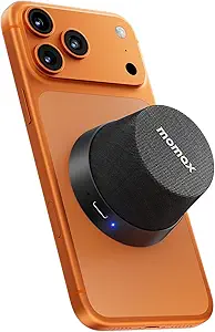 MOMAX Magnetic Mini Bluetooth Speaker, IPX6 Waterproof, 12H Playtime, TWS True Wireless Stereo, USB-C Rechargeable, Portable Shower & Outdoor Speaker, Bass-Enhanced, Call Function, Travel & Gift Ideas