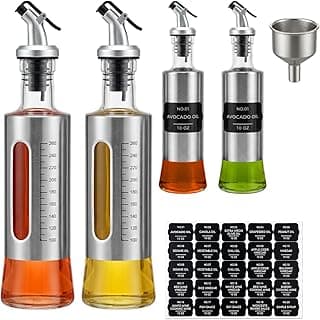 Olive Oil Dispenser for Kitchen, 4 Pack 10oz/300 ML Cooking Oil and Vinegar Dispenser Set with 20 Labels Stainless Steel Funnel, Olive Oil Bottle, Soy Sauce Dispenser, Coffee Syrup Bottles