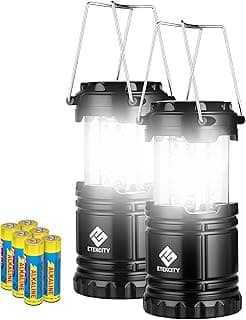 Etekcity Lantern Camping Essentials Lights, Led Flashlight for Power Outages, Battery Operated Lamp for Emergencies, Survival Gear, Hurricane Preparedness Items, Water Resistant, 2 Pack, Black