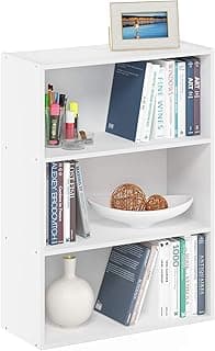 Furinno PASIR Book Shelf, 3-Tier Bookshelf, Storage Shelves Bookcase, 9.7 x 23.7 x 31.5, for Living Room, Bedroom, Home Office, Plain White