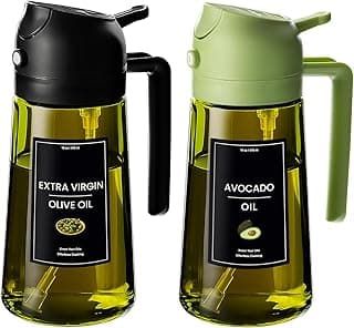 CXINYI - 16oz/470ml Olive Oil Dispenser for Kitchen with Stickers - 2 in 1 Olive Oil Sprayer for Cooking, Air Fryer, and Salad, Black&Green (Light-Proof Kitchen Gadget)