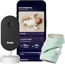 Owlet Dream Duo (Gen 3) Smart Baby Monitor All-in-One Bundle - 2K HD Video Baby Monitor with Alerts & Owlet Dream Sock Tracks Baby’s Oxygen, Heart Rate & Sleep | Health Insights via App