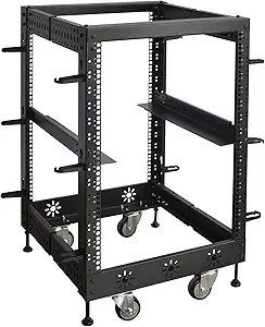RIVECO 15U 19” Adjustable Depth Server Rack Support Up to 1700LBS Floor Standing 4 Post Rack with L Rails & Load-Bearing Casters Universal for Network Equipment Black