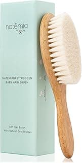 Natemia Wooden Baby Hair Brush - Natural Goat Hair Bristles - Gentle Soft Bristles for Scalp Massage - Cradle Cap Comb for Flake Removal - For Baby Grooming Kit & Toddler Hair Brush
