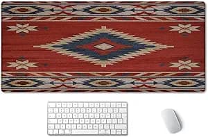 SSOIU Extended Gaming Mouse Pad (35.5x15.7 in), Large Stable Rubber Base Mousepad with Stitched Edges, Keyboard Mouse Mat Desk Pad for Work, Game, Office, Home - American Southwestern Tribal Pattern