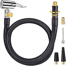 Upgraded Tire Inflator Hose Adapter w/360° Rotating End, 21'' Tire Inflation Hose w/Self-Locking Air Chuck for Quick Connect & Release, Presta Valve & Ball Needle for Tire Pump Portable Air Compressor