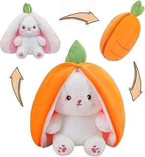 MIAODAM Reversible Carrot Bunny Stuffed Animal, Carrot Rabbit Ears Zip Plush Stuffed, Fruit Bunny Plush, Fluffy Rabbit Plushies Funny Hide Seek Bunny Toy for Girls Gifts Girlfriend
