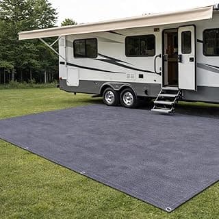 RV Outdoor Mat 10x10 FT, Reversible RV Patio Rug, Blue-Gray, 240GSM Breathable Camping Mat for Camper, Motorhome, Trailer, Picnic, Beach, Backyard