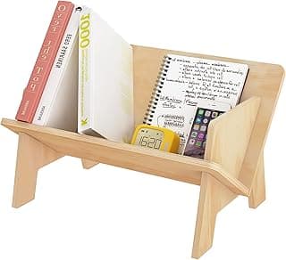 RekRang Wooden Tabletop Bookshelf Titled Desktop Bookshelf Cookbook Shelf,Small Bookcases for Magazine Books CDs,Book Rack Desk Book Organizer in Living Room/Office/Bedroom (Burlywood)