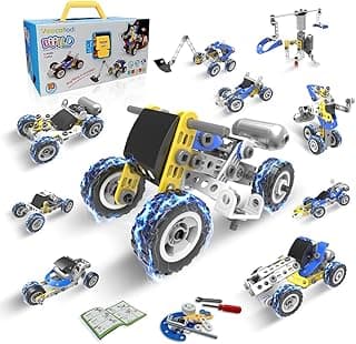 10 in 1 STEM Toys for 5 Year Old Boy, Building Toys for Kids Ages 4-8 5-7 6-8, STEM Engineering Construction Kit with Electric Motor, Educational Science Gift for 5 Year Old Boys