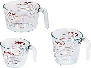 Pyrex Essentials (3-Pack) Glass Measuring Cups Set, (1, 2 & 4 Cup) Measuring Cups For Prepping, Baking and Cooking, Preheated Oven, Dishwasher, Freezer, and Microwave Safe
