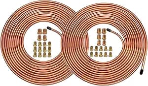 MuHize Brake Line Tubing Kit 3/16 & 1/4 inch 25Ft Dual Size - Copper Coated Alloy Steel Anti-Rust Brake Roll for Cars, Trucks, SUV - Hydraulic Fuel Transmission Line Replacement