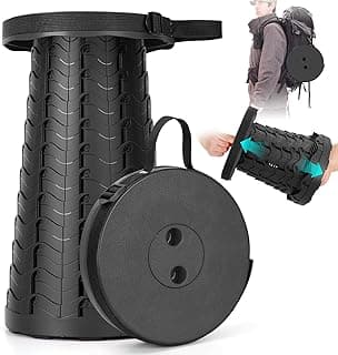 Qiguet Collapsible Stool, Folding Chair - Upgraded Portable Chair with Load Capacity 400lbs, Portable Stool for Camping Fishing Hiking - Folding Tool with Carrying Straps,Gifts for Fisherman (Black)
