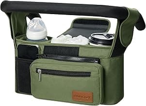 Momcozy Universal Baby Stroller Organizer, 2 Insulated Cup Holder, Detachable Zippered Pocket, Adjustable Shoulder Strap, Large capacity for baby essentials, Compact Design Fits Any Strollers