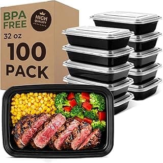 Glotoch Meal Prep Containers 32oz 100 Pack(200 Piece) with Lids, Reusable 1-Compartment Food Storage Containers, Bento Lunch Boxes, Microwave/Freezer/Dishwasher Safe, BPA-Free Takeout Boxes