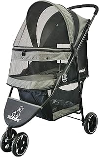 ROODO 3 Wheel Dog Pet Cat Stroller Best Lightweight Foldable Compact Portable Jogger All Terrain Travel Pet Gear Puppy Kitty Stroller for up to 30lbs Medium Small Dogs and Cats(Cationic ash)
