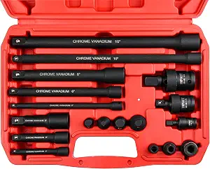 18-Piece Drive Tool Accessory Set,Includes Socket Adapters, Socket Extension bar and Swivle Universal Joints and Impact Coupler, Professional 1/4,3/8&1/2 Socket Accessories