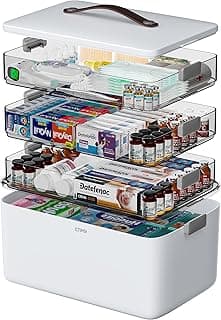 CTIME 4-Tier XL Medicine Organizer - Portable Medicine Cabinet with Leather Handle, Empty First Aid Kit for Home Organization Must, School, Dormitory, Travel, RV, Dorm, Ideal Elderly Gift