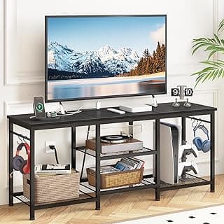 YGEOMER TV Stand for Tvs Up to 55 Inch, Entertainment Center with Power Outlet and Open Storage Shelves, TV Console Table for Living Room Bedroom, Black