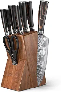 Yatoshi 9 Piece Block Set - Pro Kitchen Knife Set Ultra Sharp High Carbon Steel with Ergonomic Handle