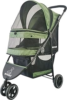 ROODO 3 Wheel Pet Stroller Best Lightweight Foldable Compact Portable Jogger All Terrain Travel Pet Gear Puppy Kitty Stroller for up to 30lbs Medium Small Dogs and Cats(Green)