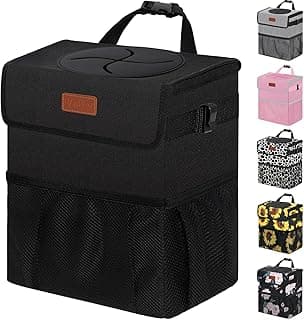Car Trash Can Bin with Lid Hanging for Back Seat, Car Accessories for Women Men Leak Proof Automotive Garbage Cans Leakproof Vehicle Trash Can for Truck SUV Black