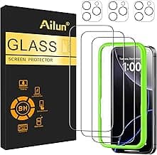 Ailun 3 Pack Screen Protector for iPhone 16 Pro [6.3 inch] + 3 Pack Camera Lens Protector with Installation Frame,Case Friendly Tempered Glass Film,[9H Hardness][Not for iPhone 16e/16/16 Plus/Pro Max]