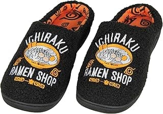 Bioworld Naruto Shippuden Anime Men's Ichiraku Ramen Shop Adult Embroidered Fleece Lined House Slippers for Men & Women