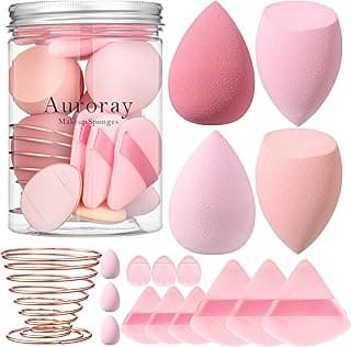 17PCS Makeup Sponge Set with 6PCS Powder Puff, 3PCS Mini Makeup Sponges, 3PCS Foundation Mini Make Up Sponge Puff and 1PCS Make Up Sponges Holder (Pink)