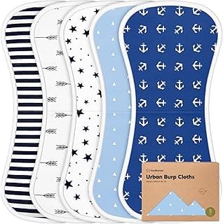Organic Burp Cloths Baby Boy & Girl - 5-Pack Super Absorbent Cotton Burping Cloths for Babies, Soft & Plush Newborn Spit Up Rags, Infant Towels for Milk Spit Up, Unisex, Large 21" x 10" (Adventurer)
