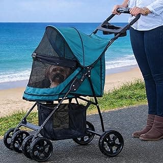 Pet Gear Happy Trails Lite Pet Stroller for Cats/Dogs, Zipper Entry, Easy Fold with Removable Liner, Safety Tether, Storage Basket, Green Clover